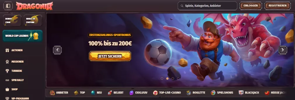 Dragonia Casino Bonus 200% bis 1000 Euro plus 200 Freispiele